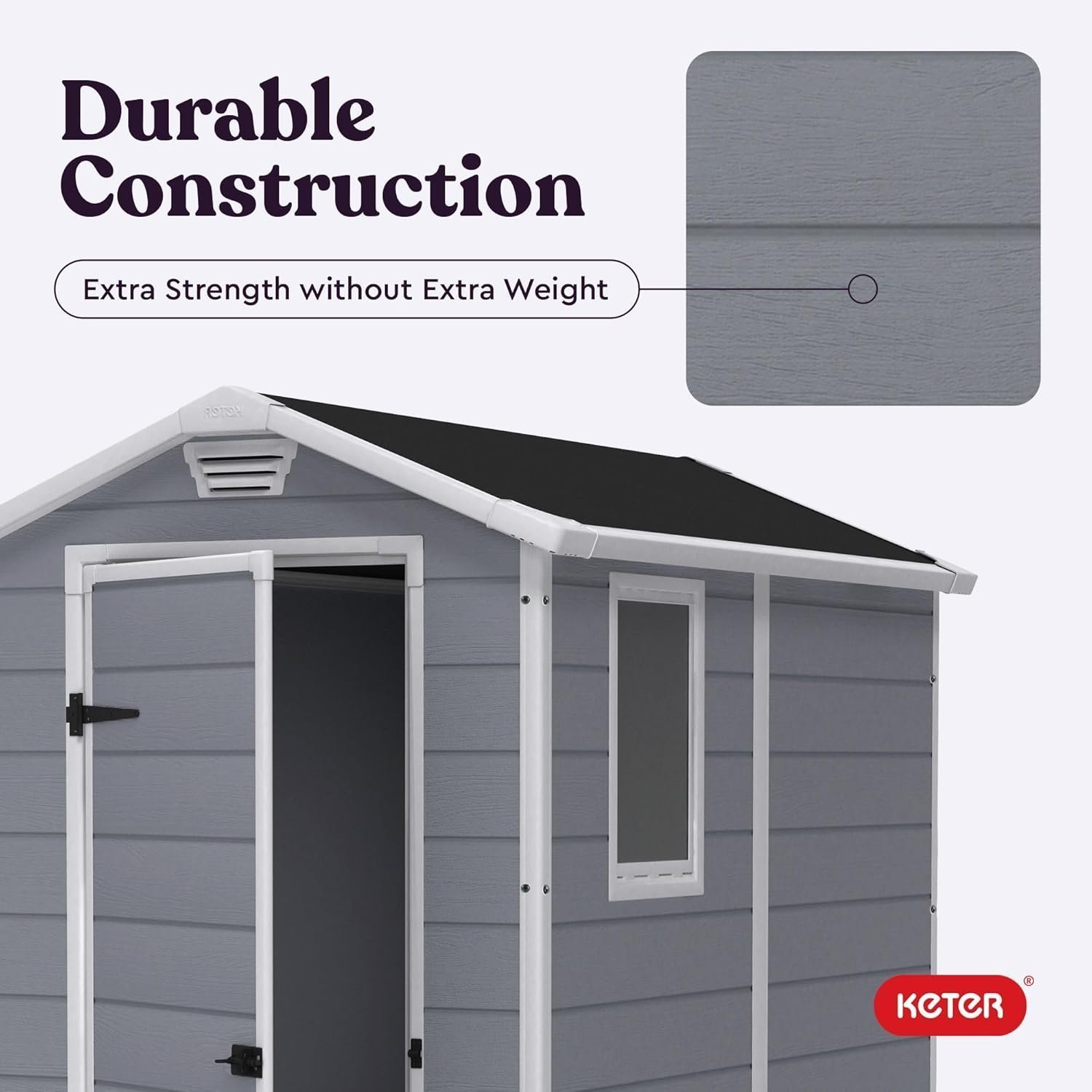 Keter Manor 4×6 Resin Outdoor Storage Shed Kit-Perfect to Store Patio Furniture, Garden Tools Bike Accessories, Beach Chairs and Lawn Mower, Grey & White - Image 8