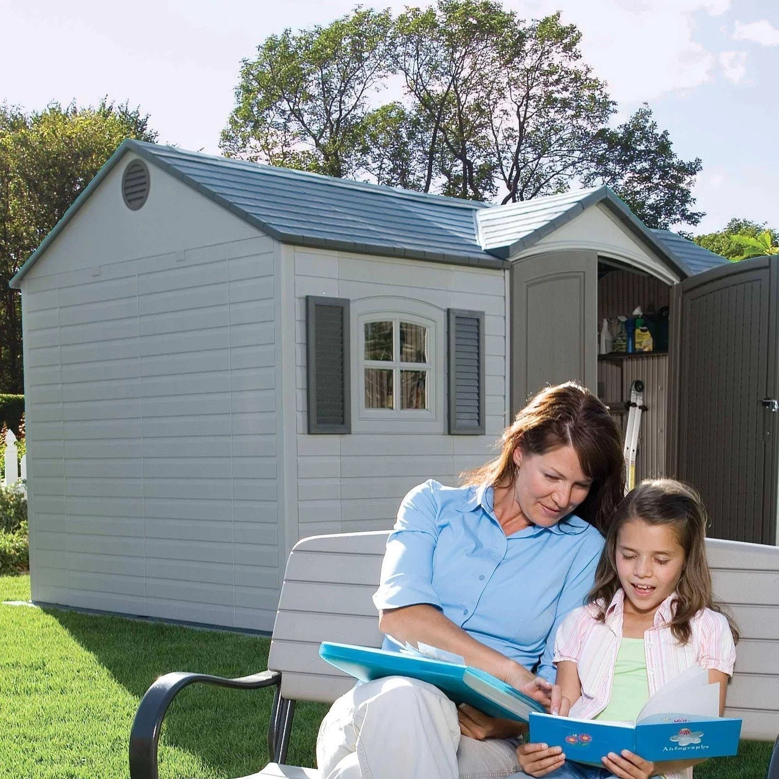 Lifetime 15 ft. x 8 ft. Outdoor Garden Storage Shed with Double Doors & Skylights - Image 5